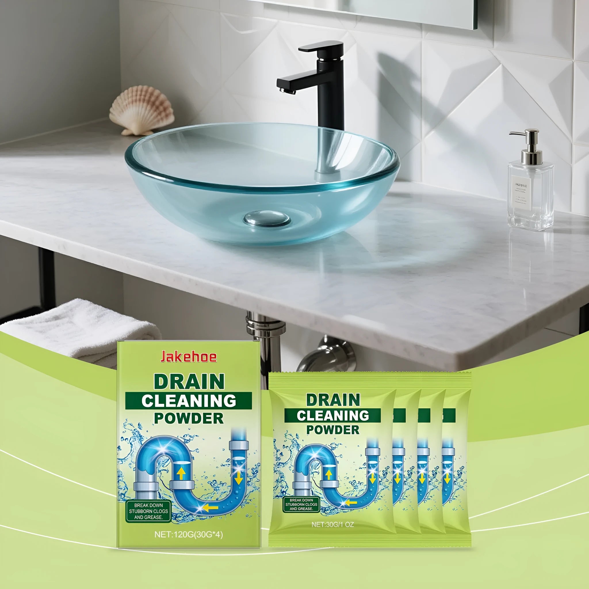 120G bottle of drain cleaning powder with sodium hydroxide formula for pipe unblocking