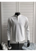 Men's loose fit polo shirt with asymmetric design and patchwork collar in Chinese cotton