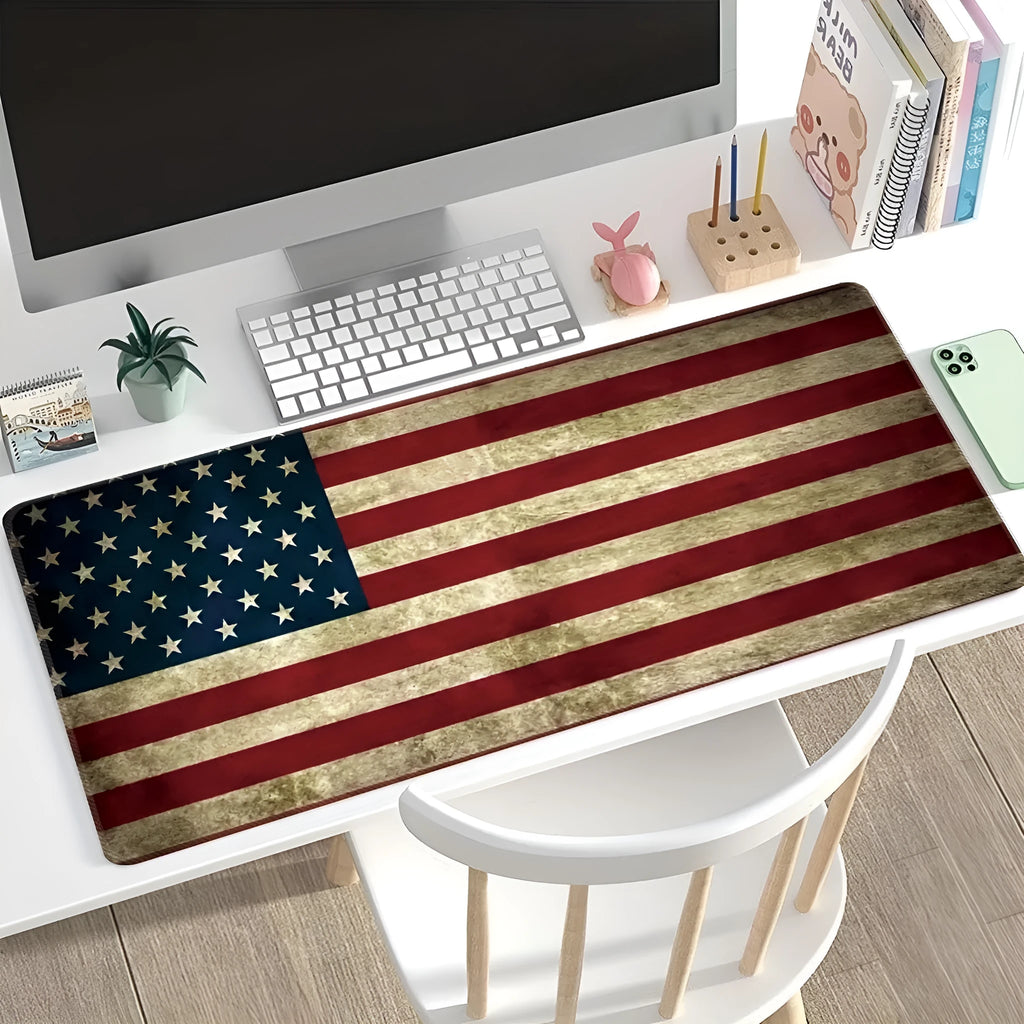 Large computer desk pad with natural rubber non-slip base showing thermal transfer printed pattern