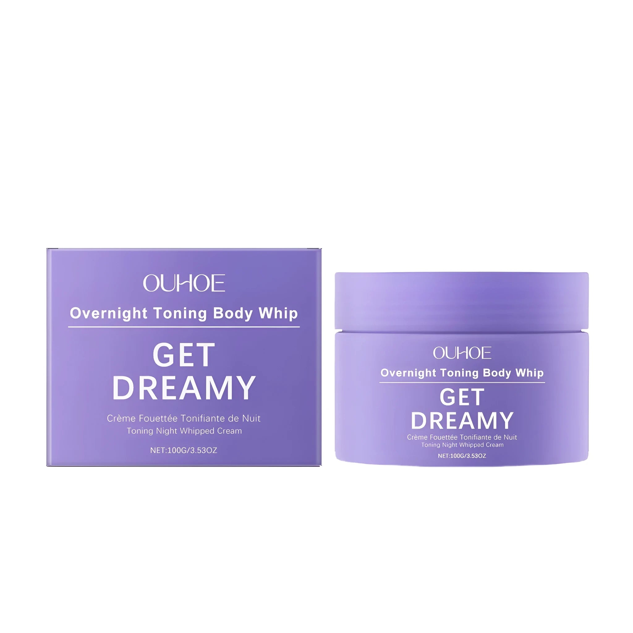 A single white 100g tub of body firming cream with a list of ingredients including glycerin and drunken eggplant root extract.