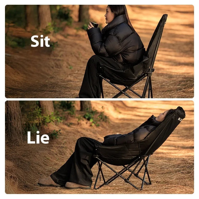 Night black Oxford cloth camping recliner folding chair in moon chair design