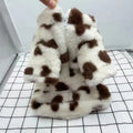 Small dog wearing plush polyester warm coat in pink colour, suitable for Teddy, Bichon and Pomeranian breeds