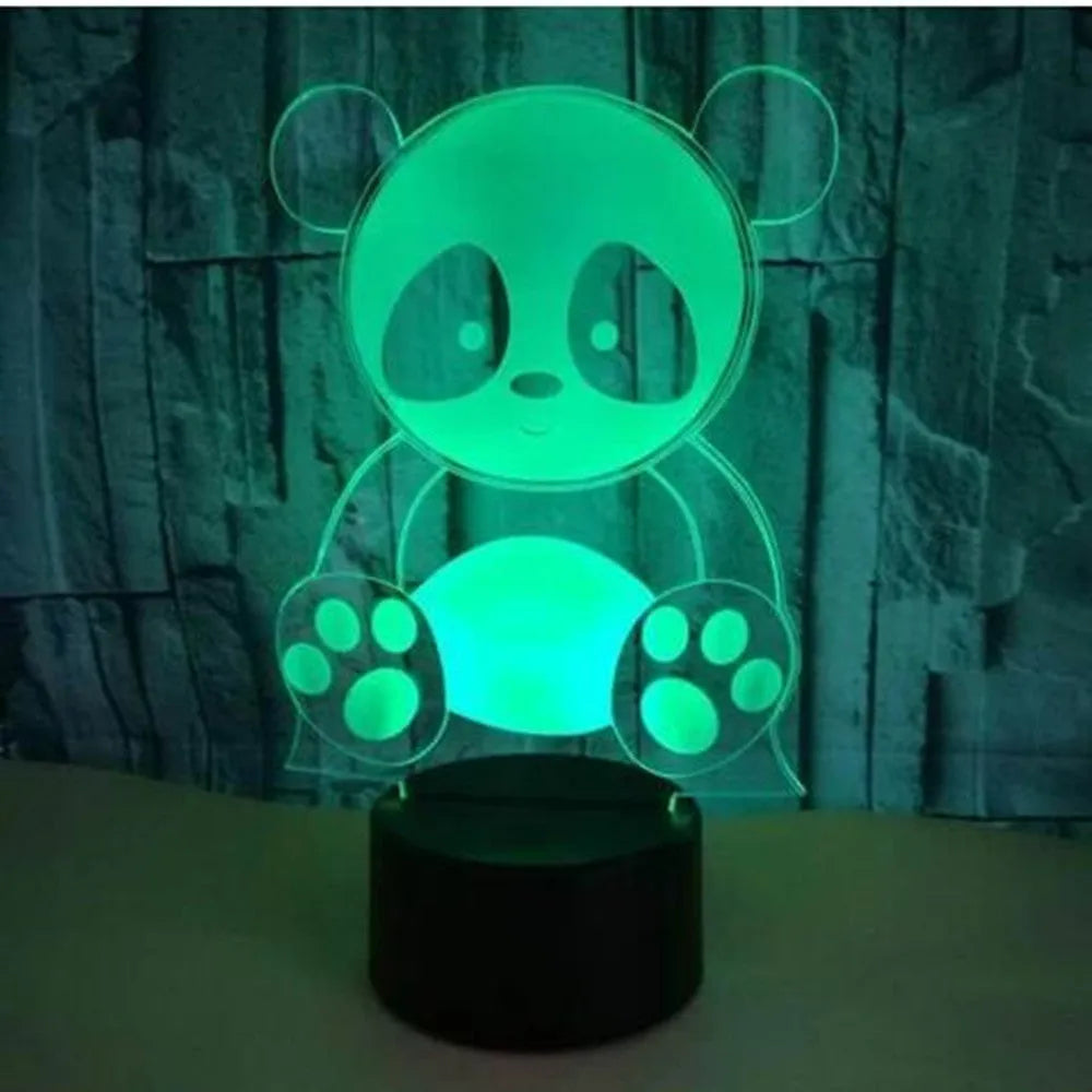 Panda-shaped acrylic night light with remote control on a black ABS base
