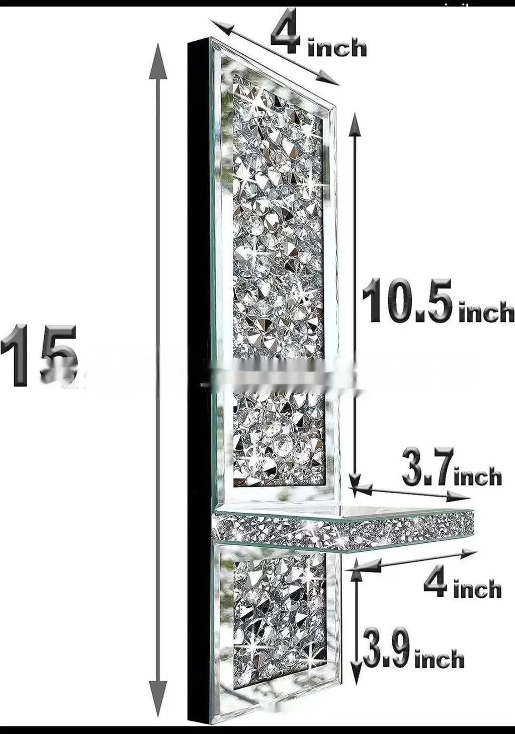 Pair of silver mirror glass wall candle holders measuring 10x11x38cm