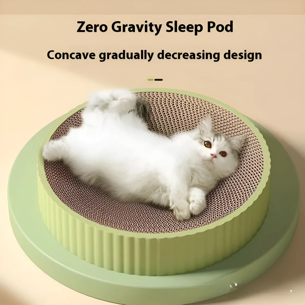 Round green cat scratching board measuring 55cm with replaceable corrugated cardboard refills