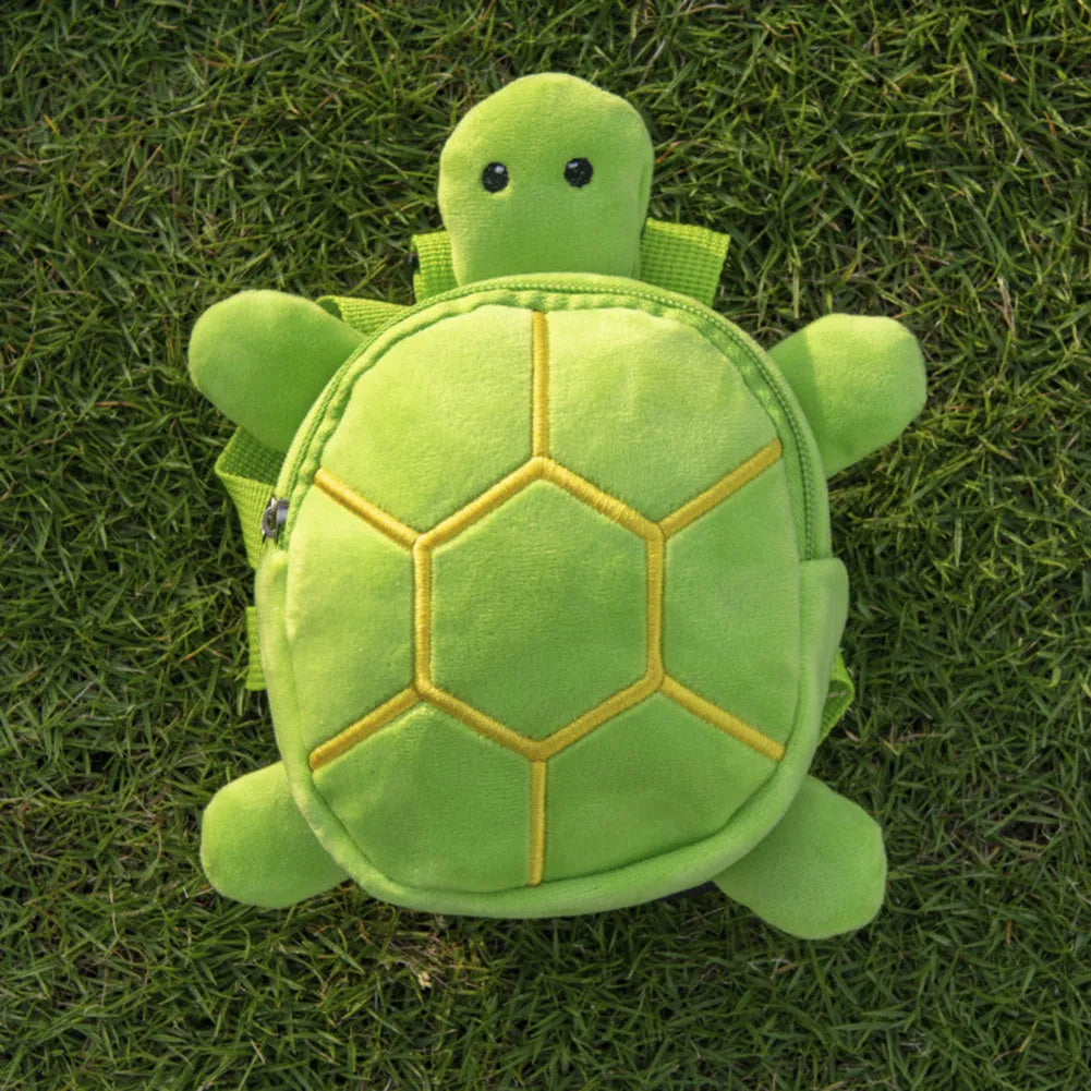 Cartoon turtle shape dog backpack harness in velvet fabric with metal zipper closure