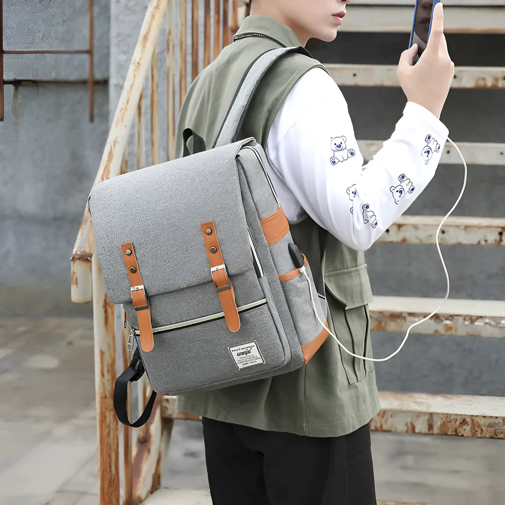 Three-piece business backpack in Oxford cloth with a curved shoulder strap