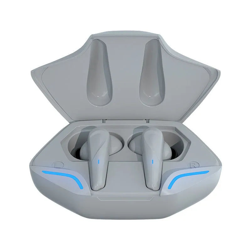 Wireless Bluetooth gaming headset with charging case in black, grey, white, or yellow colour options