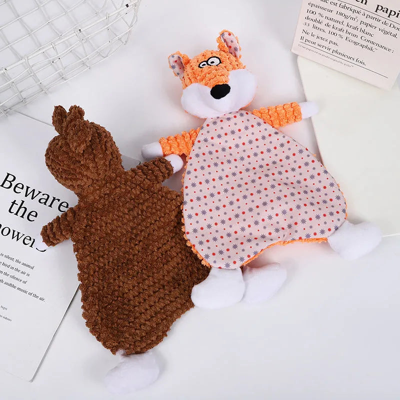 Brown fox elephant design pet stuffed toy with bite-resistant velvet material and squeaker feature