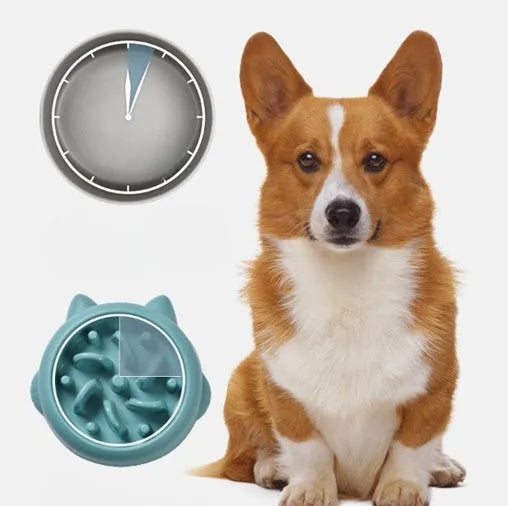 Green bone-shaped slow feeder bowl for dogs to prevent fast eating and choking.