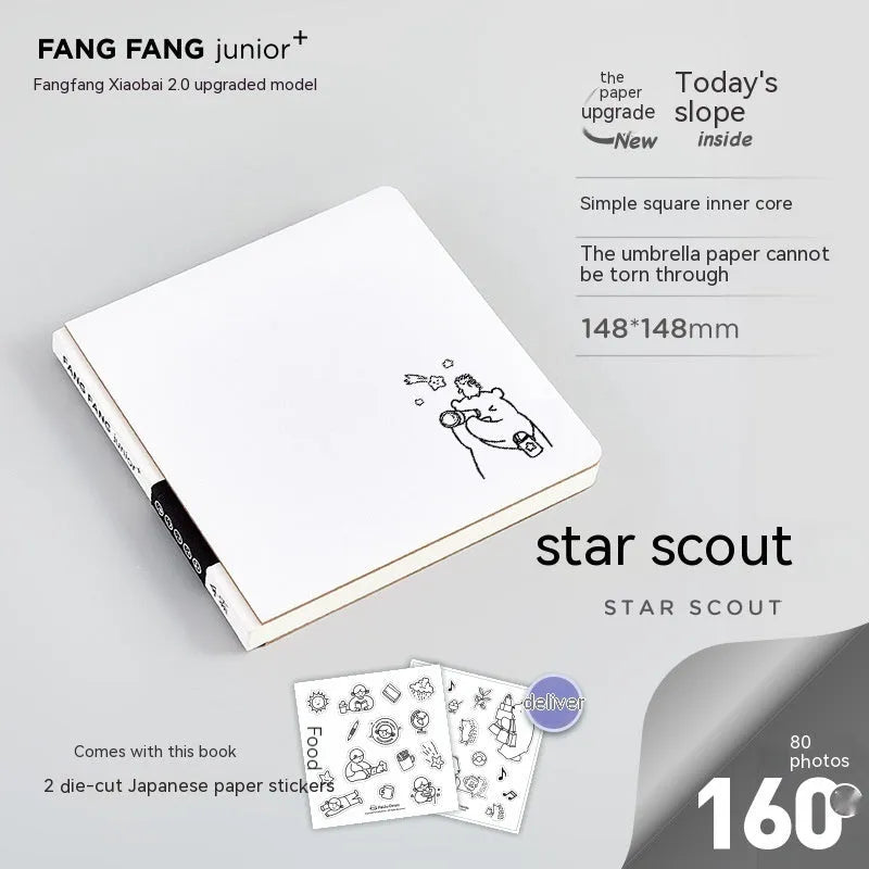 Square paper diary notebook with heart design, checkered pages, and included stickers