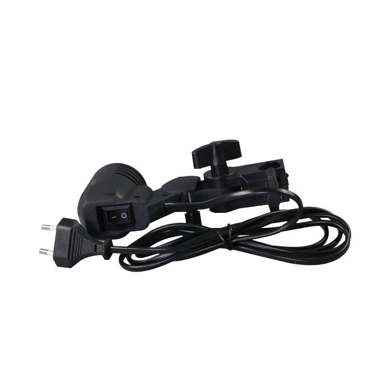 Black universal photographic lamp holder with E27 bulb socket and central umbrella connector.