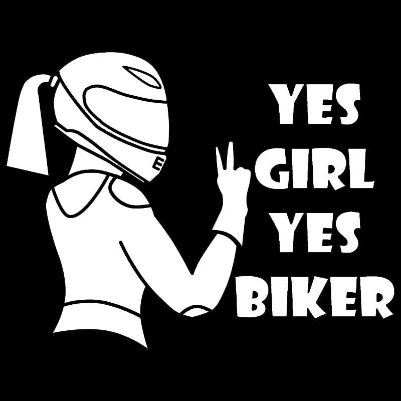 Cool Girl Rider character car sticker in black, white, or laser colour.