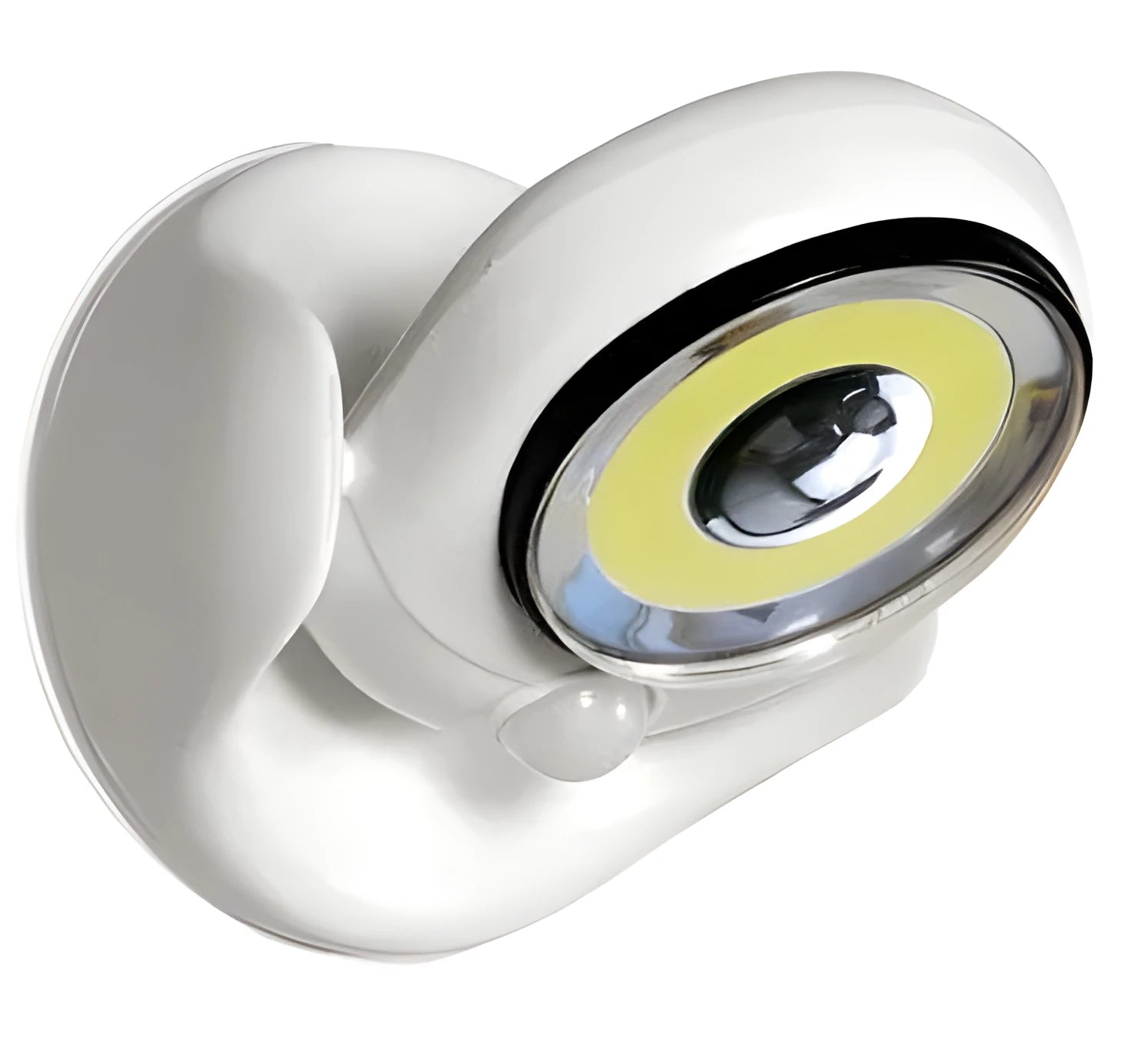 White Atomic Angel induction light with dimensions 13.3cm by 9.8cm by 15.8cm