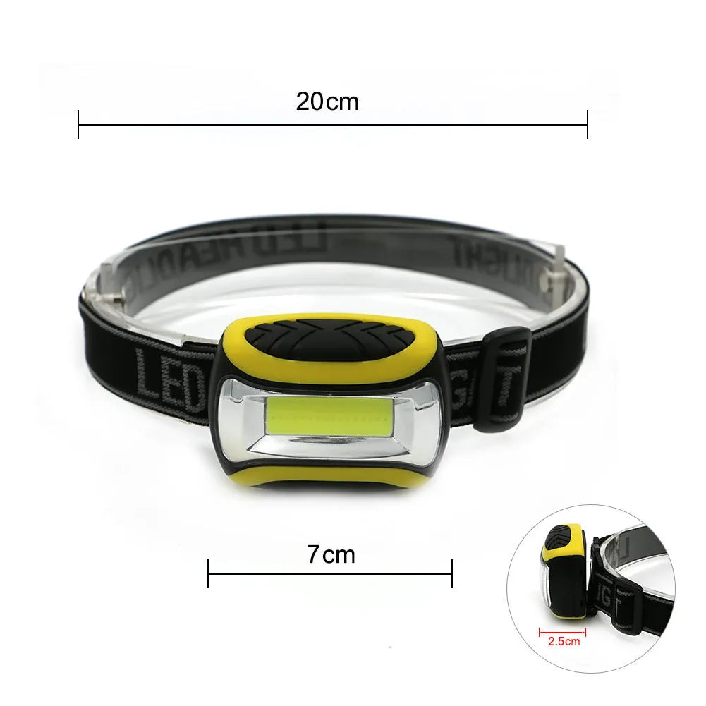 Yellow plastic three-speed headlamp with COB LED for outdoor and work use