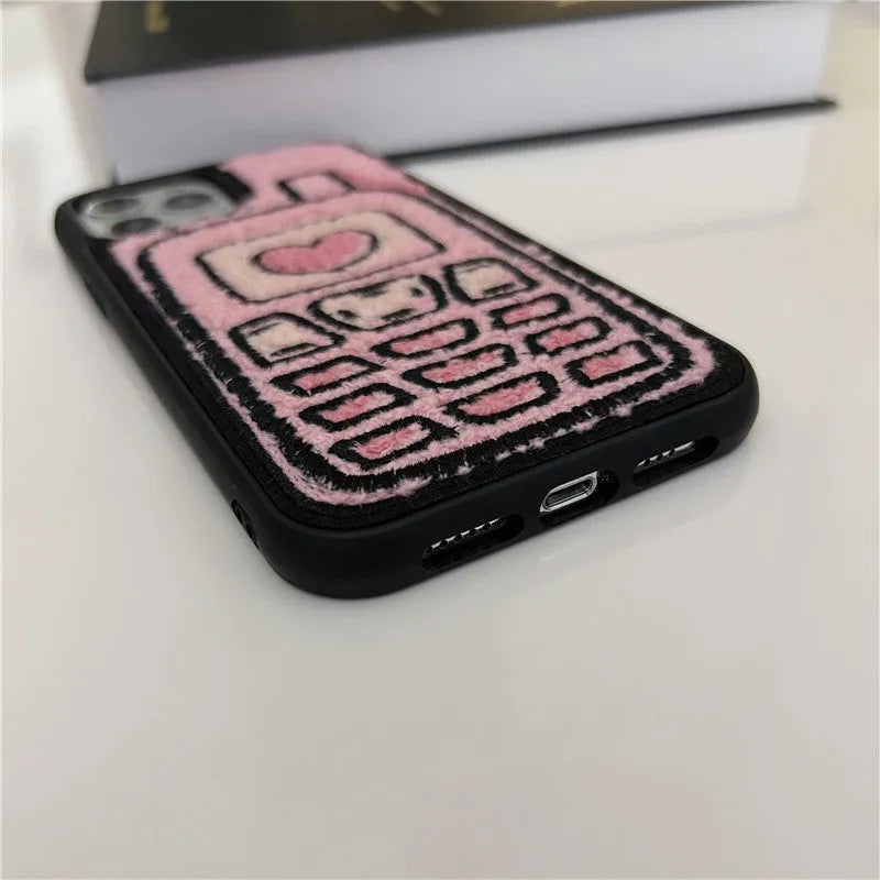 Pink embroidered towel texture TPU iPhone case for multiple models