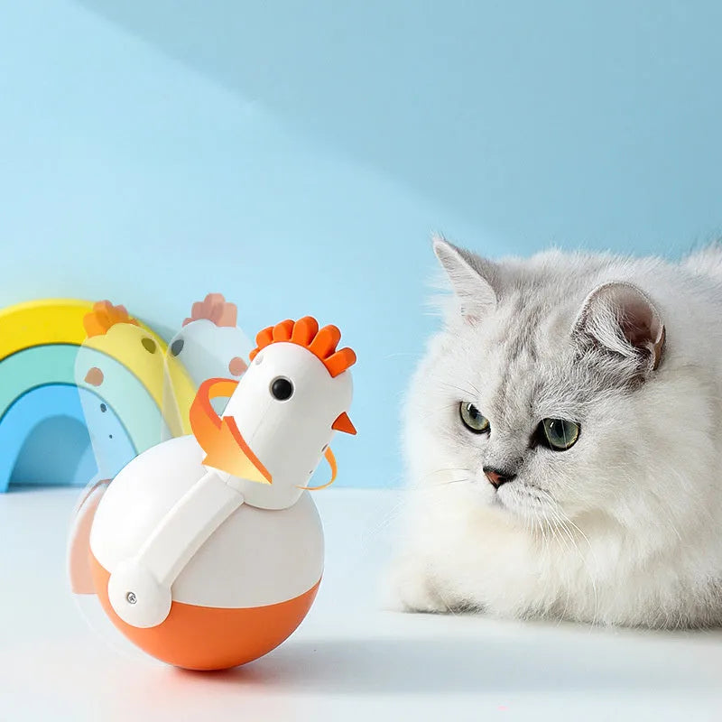 Green electric cat toy chicken with laser light and sound functions for interactive pet play