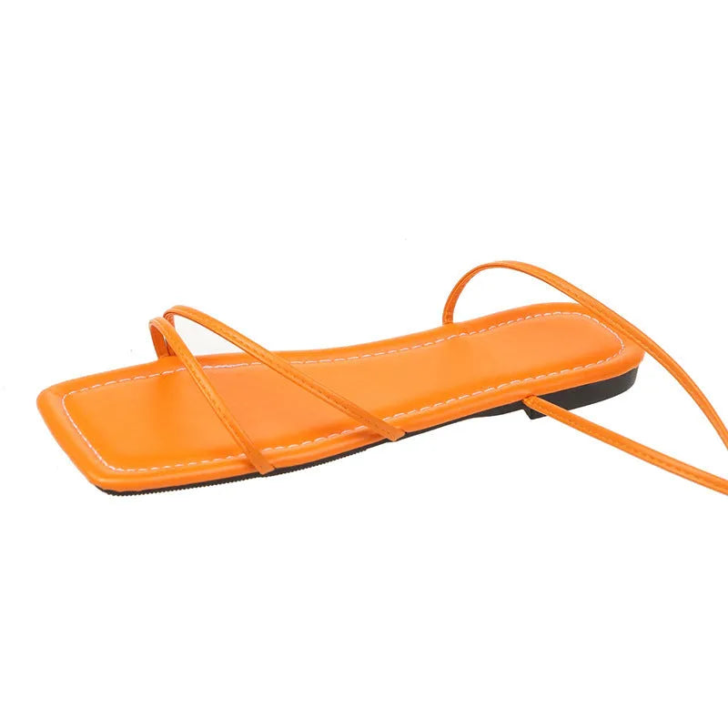 Women's flat sandals with ankle ring bandage cloth design in white, black or orange colours