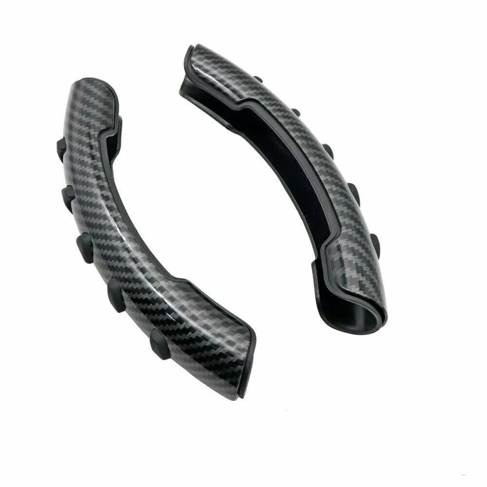 Carbon fibre black steering wheel anti-slip sleeve showing textured surface and 38cm diameter measurement