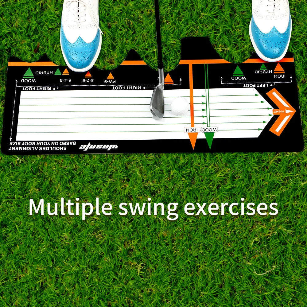 Black neoprene golf swing posture training pad on a green surface