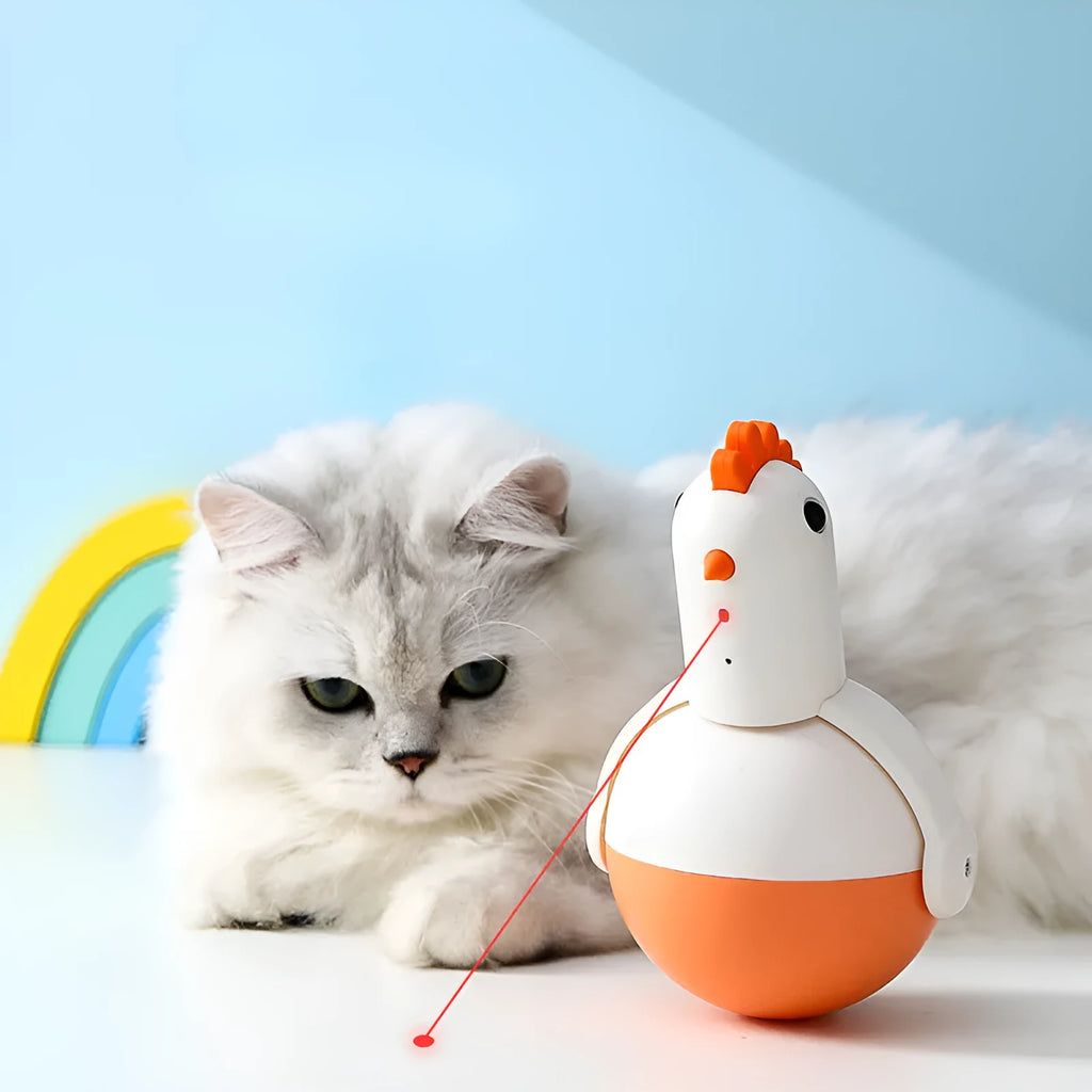 Green electric cat toy chicken with laser light and sound functions for interactive pet play