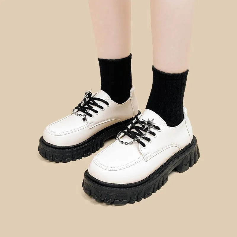 Women's preppy JK style loafers with round toe and cross-strap design in Duke asterism colour