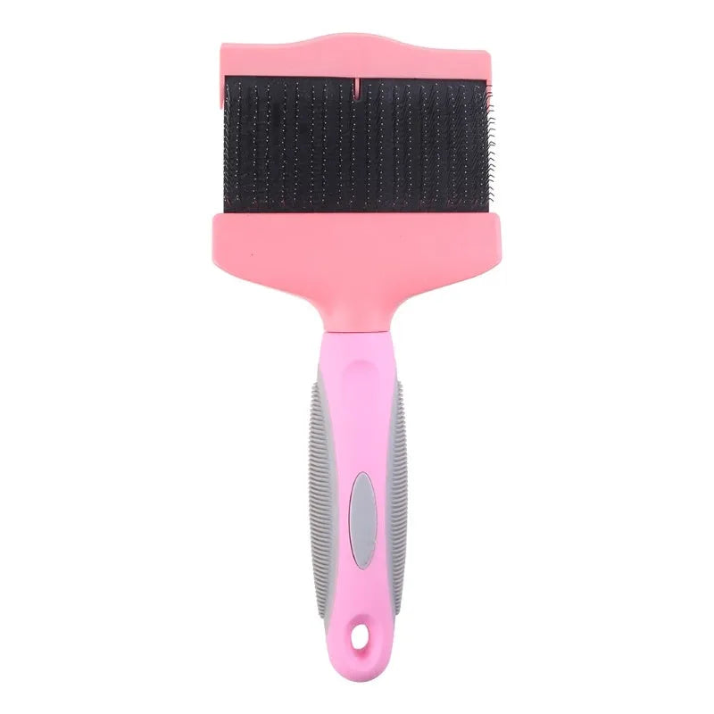 Double-sided dog grooming brush with stainless steel pins in blue or pink colour options