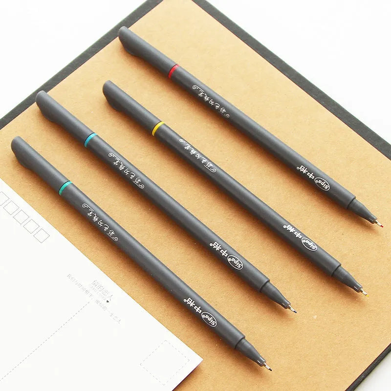 Pack of ten black hook line pens with 0.38mm fine tips for technical drawing.