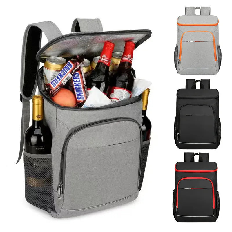Large outdoor thermal backpack in Oxford cloth with curved shoulder straps and multiple compartments