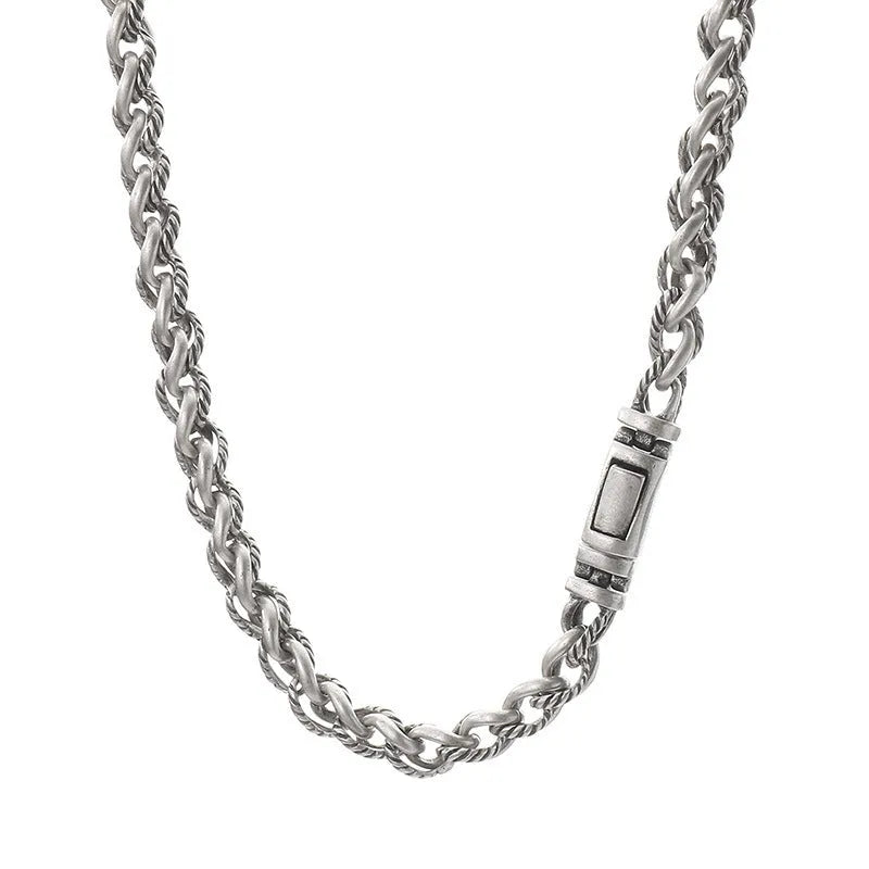Men's titanium steel keel chain necklace showing vintage design with large hemp flower elements in antique silver finish