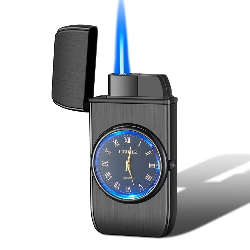 Electronic watch cigarette lighter with LED flashing lamp in metal body with five finish options