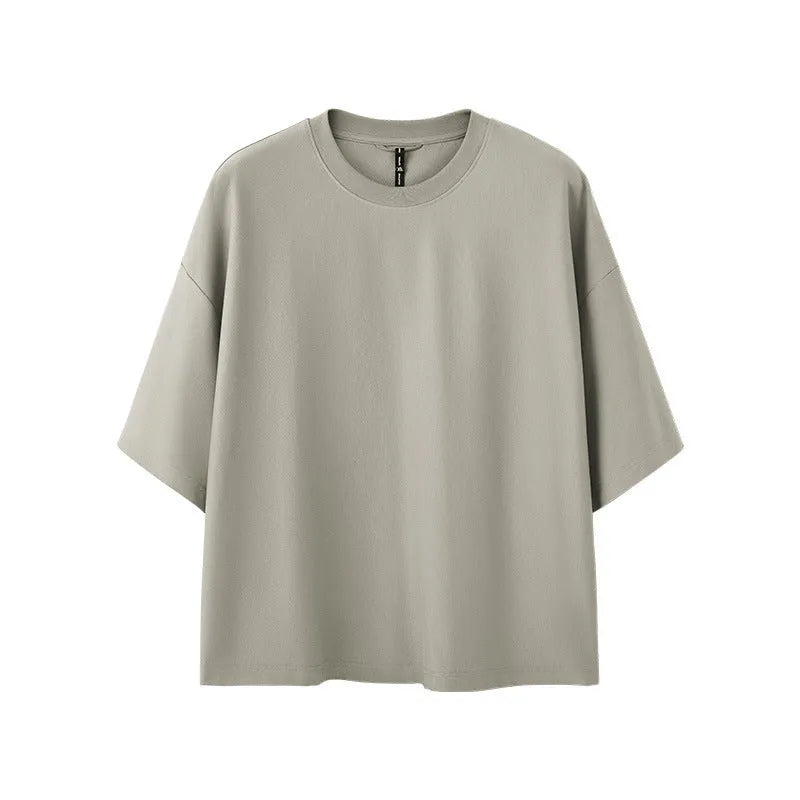 Men's sand grey quick-dry short sleeve pullover in loose fit with regular sleeves