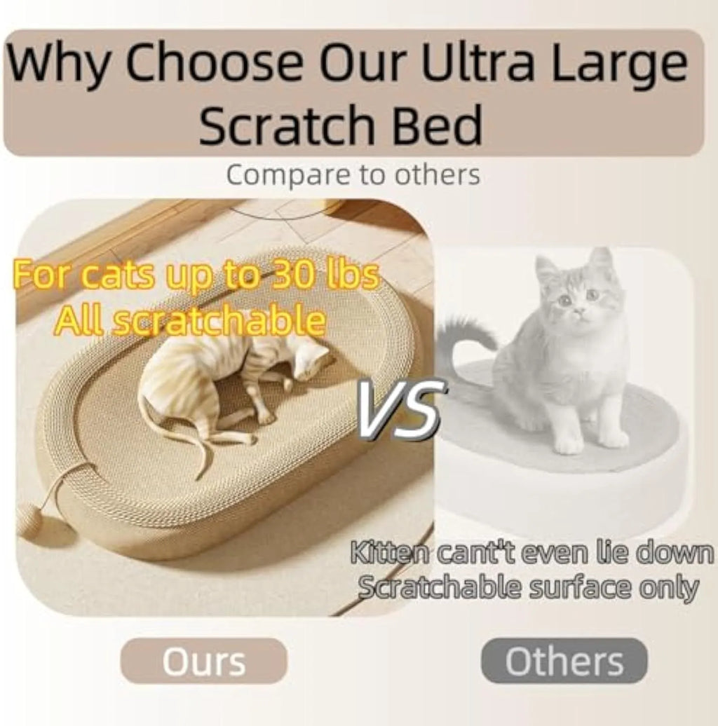 Large sisal cat scratching board with integrated raised bed in natural fibre
