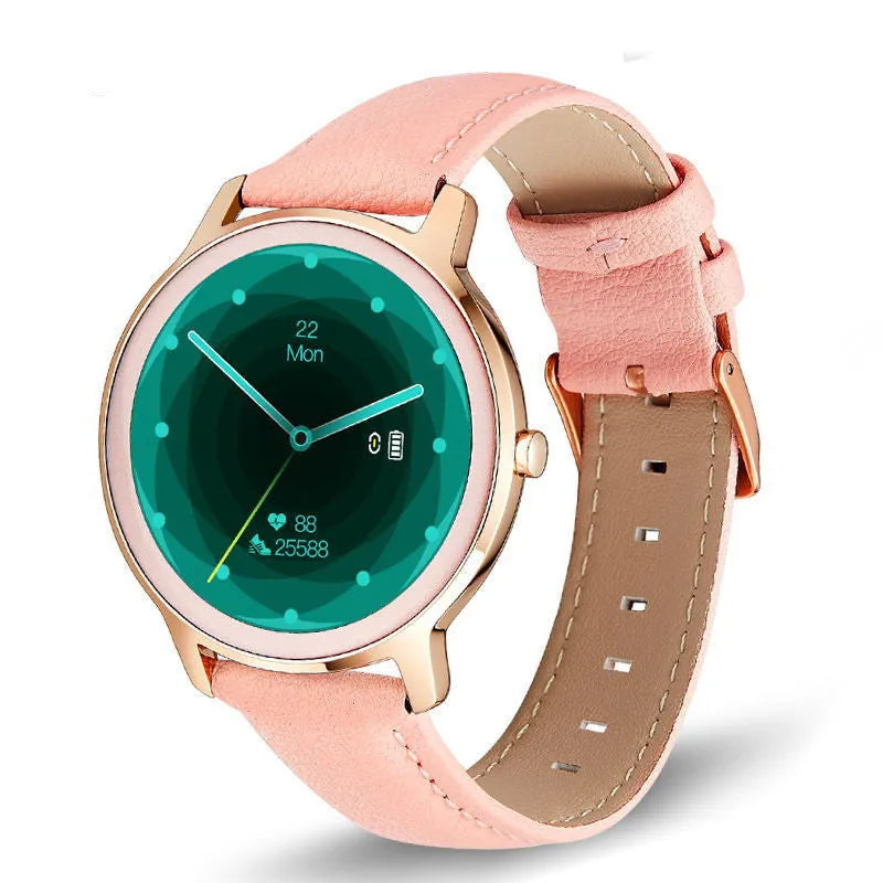 Women's waterproof smart watch with 1.3 inch touchscreen display and stainless steel mesh band