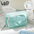 Double layer zippered pencil case in blue, cream, green, or pink with a gift handle