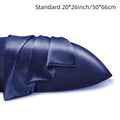 A pair of solid colour satin cloth pillowcases made from polyester chemical fibre, showing available colours and sizes.