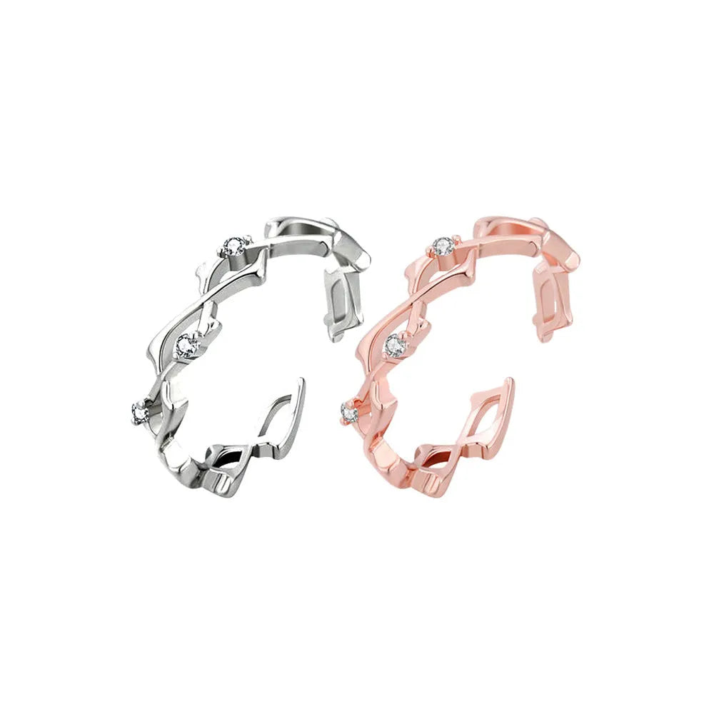 Adjustable open mouth copper index finger ring with inlaid zirconium thorns in geometric irregular shape