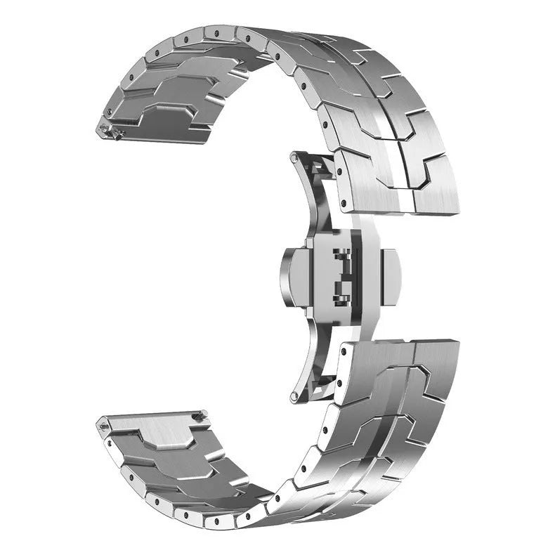 Stainless steel watch strap for Samsung Galaxy Watch in silver and black colour options.