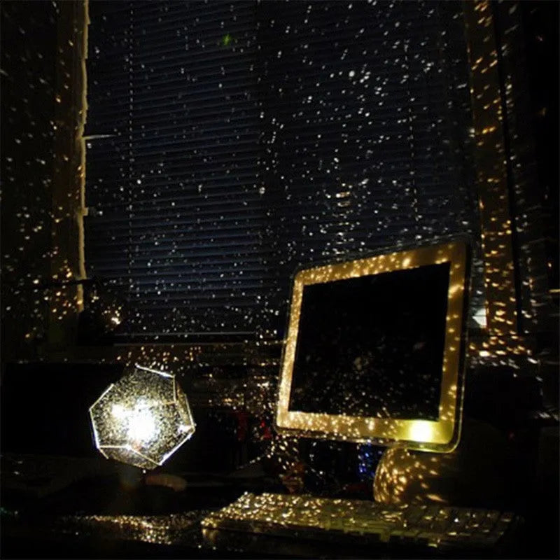 LED starry sky projector night light projecting constellation patterns on bedroom ceiling