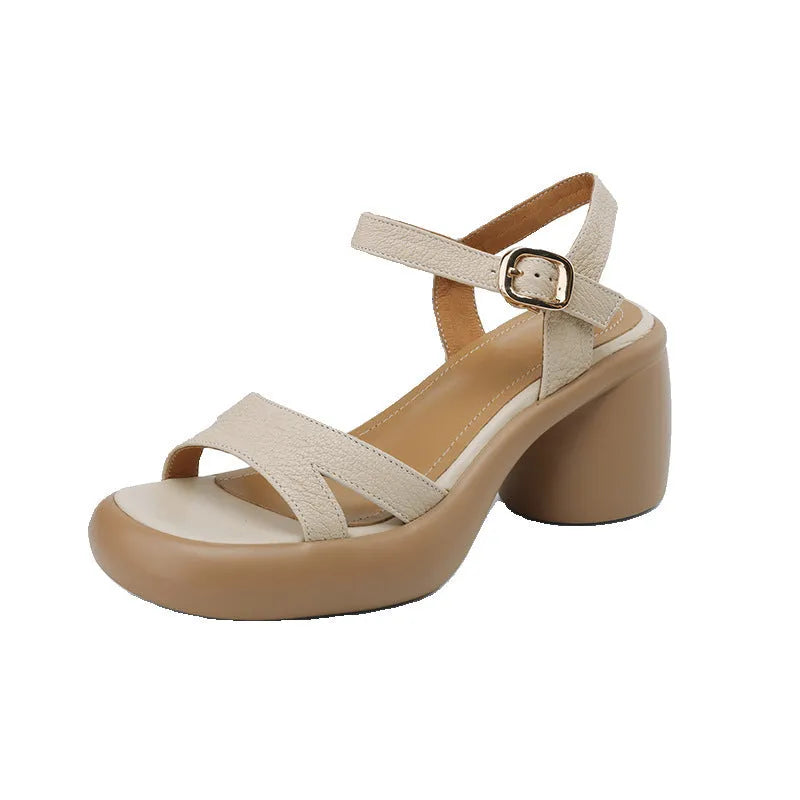 Women's open toe platform sandals in microfiber with rubber sole, round head toe holder