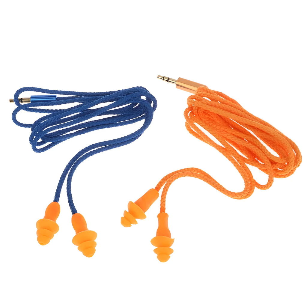 Wired soundproof earbuds in blue with 100cm cable on white background