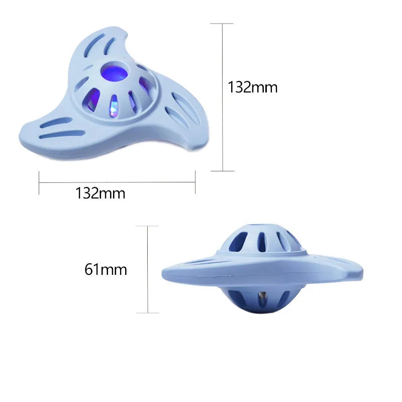 Blue boomerang-shaped bite resistant dog chew toy for large breeds on a plain background