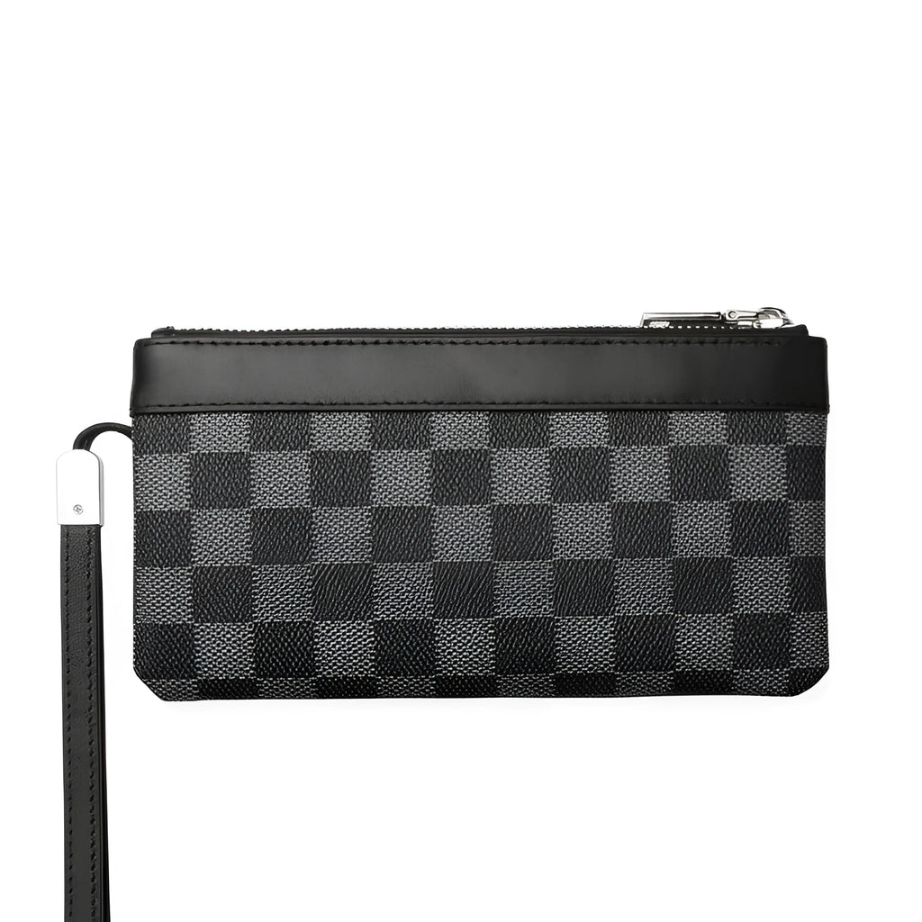 Black men's leather clutch wallet made from genuine cowhide measuring 20 by 10 centimetres
