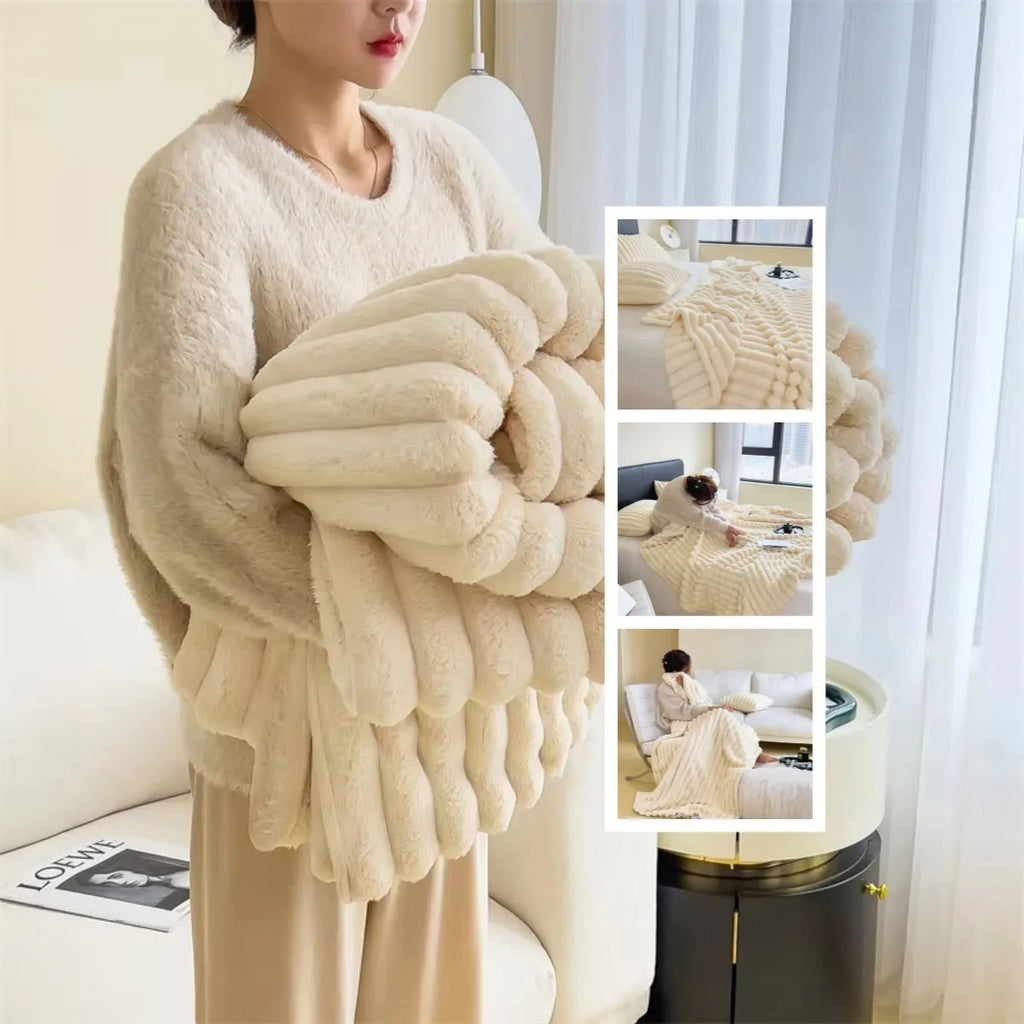 Soft Wind double-sided thickening faux rabbit fur blanket in a solid colour, showing plush velvet texture.