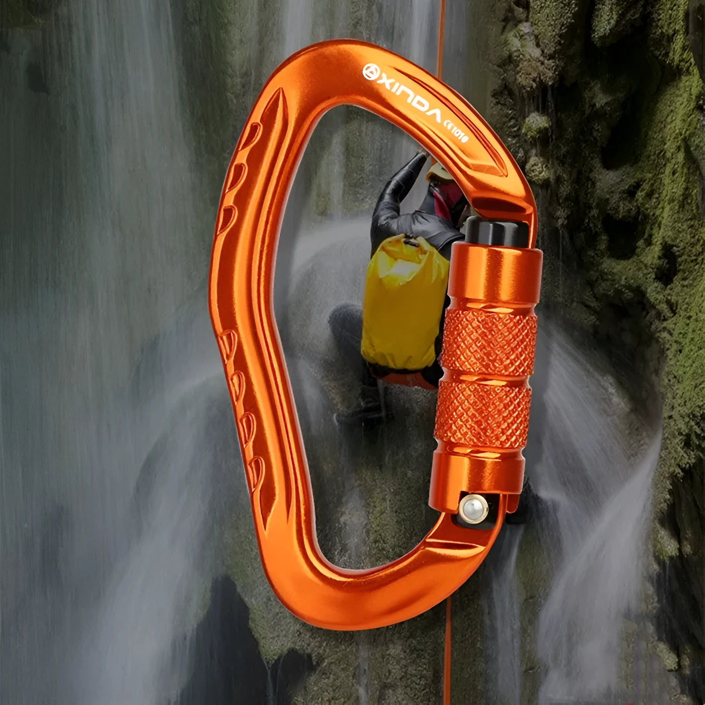 Automatic master lock climbing carabiner in five colour options: black, blue, orange, red, silver
