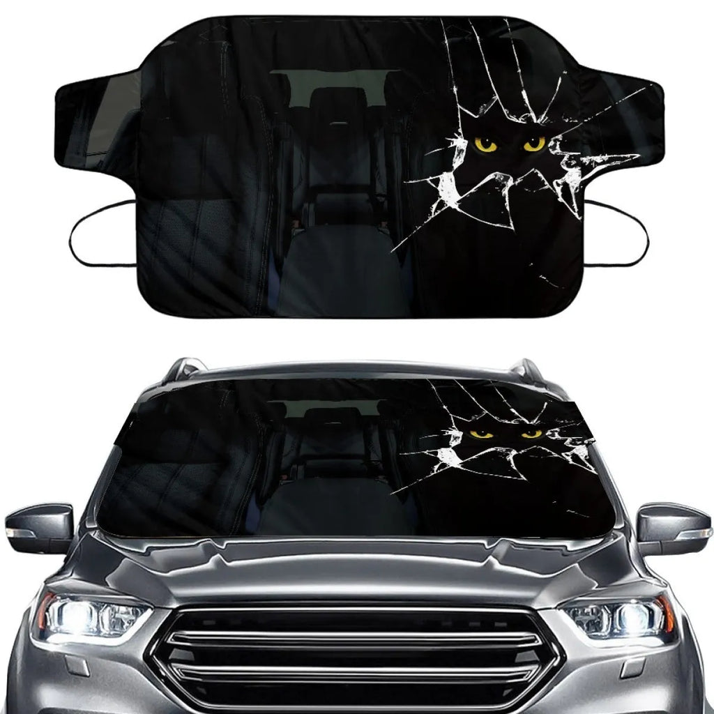 Car snow protection cover made from aluminium film foam polyester fabric with lanyard installation system