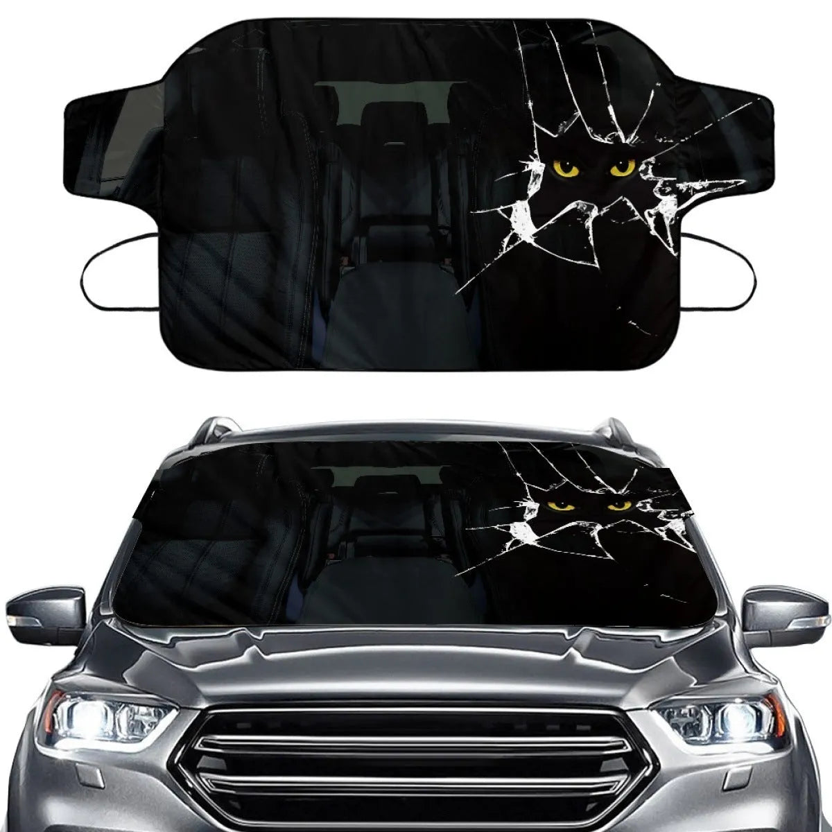 Car snow protection cover made from aluminium film foam polyester fabric with lanyard installation system