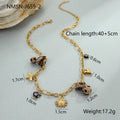 Leopard pendant necklace with love heart flowers on stainless steel chain