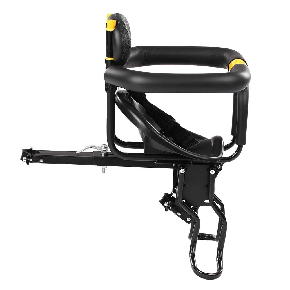 Front bicycle child seat in steel for mountain sports bikes available in black or white colour