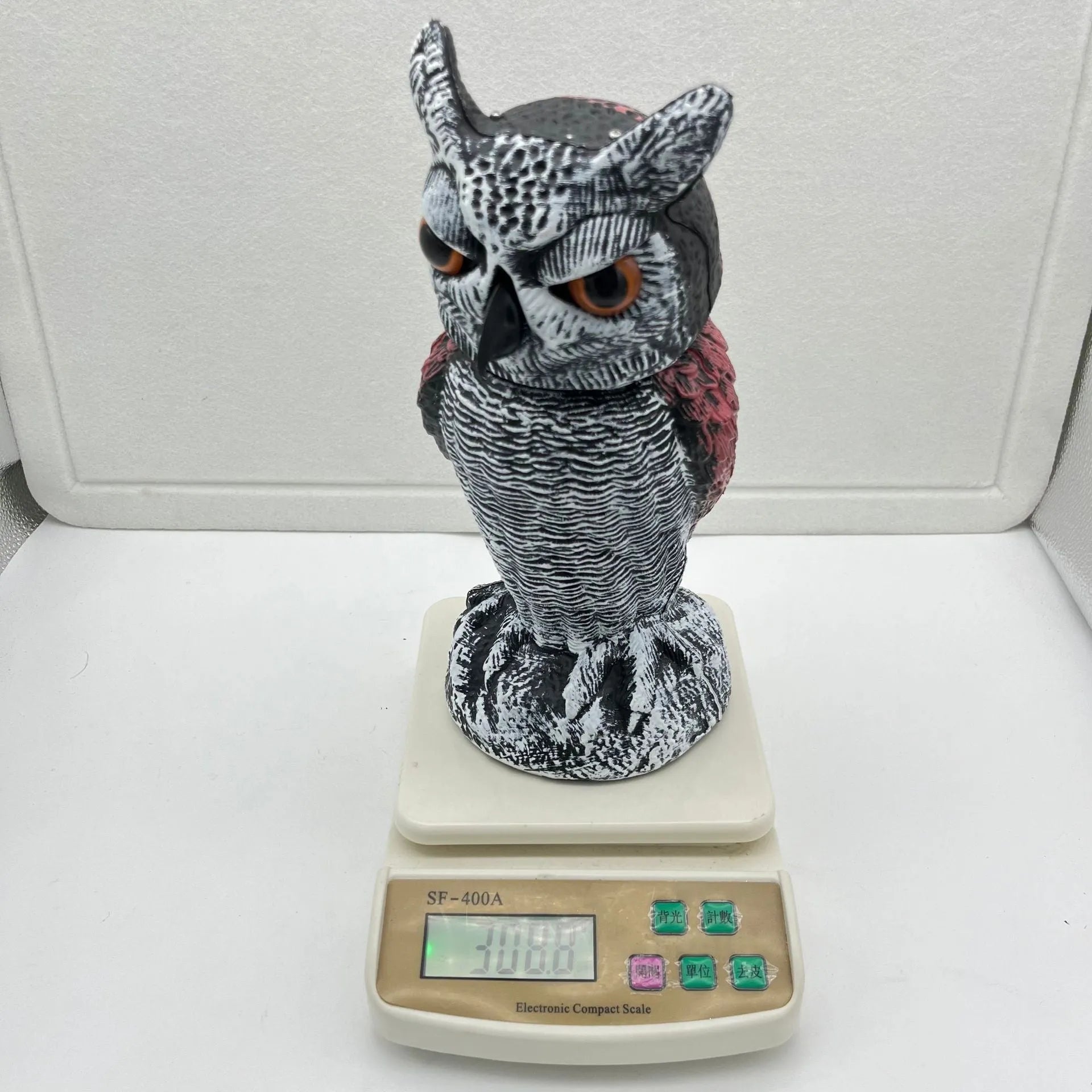Artificial owl bait ornament with shaking head design for garden bird control in PE plastic construction